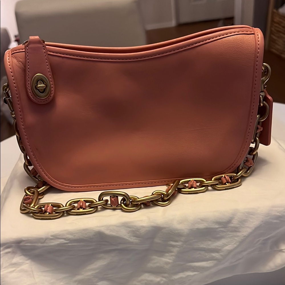 Coach Pink and Gold Shoulder Bag with Chain Strap